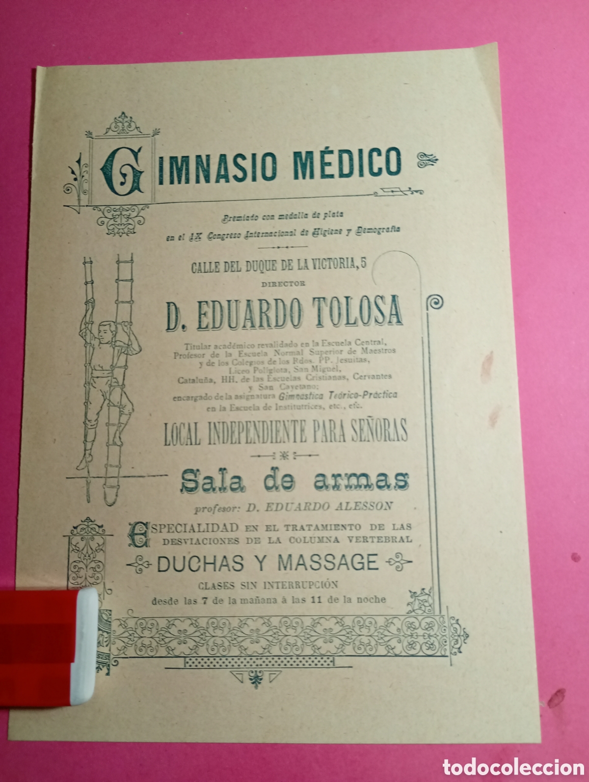 Cat&aacute;logos publicitarios: D&iacute;ptico Gimnasio Dr. Tolosa Barcelona 1895-1920. Esgrima y bast&oacute;n, Secci&oacute;n Mujeres y Sede Bar&ccedil;a