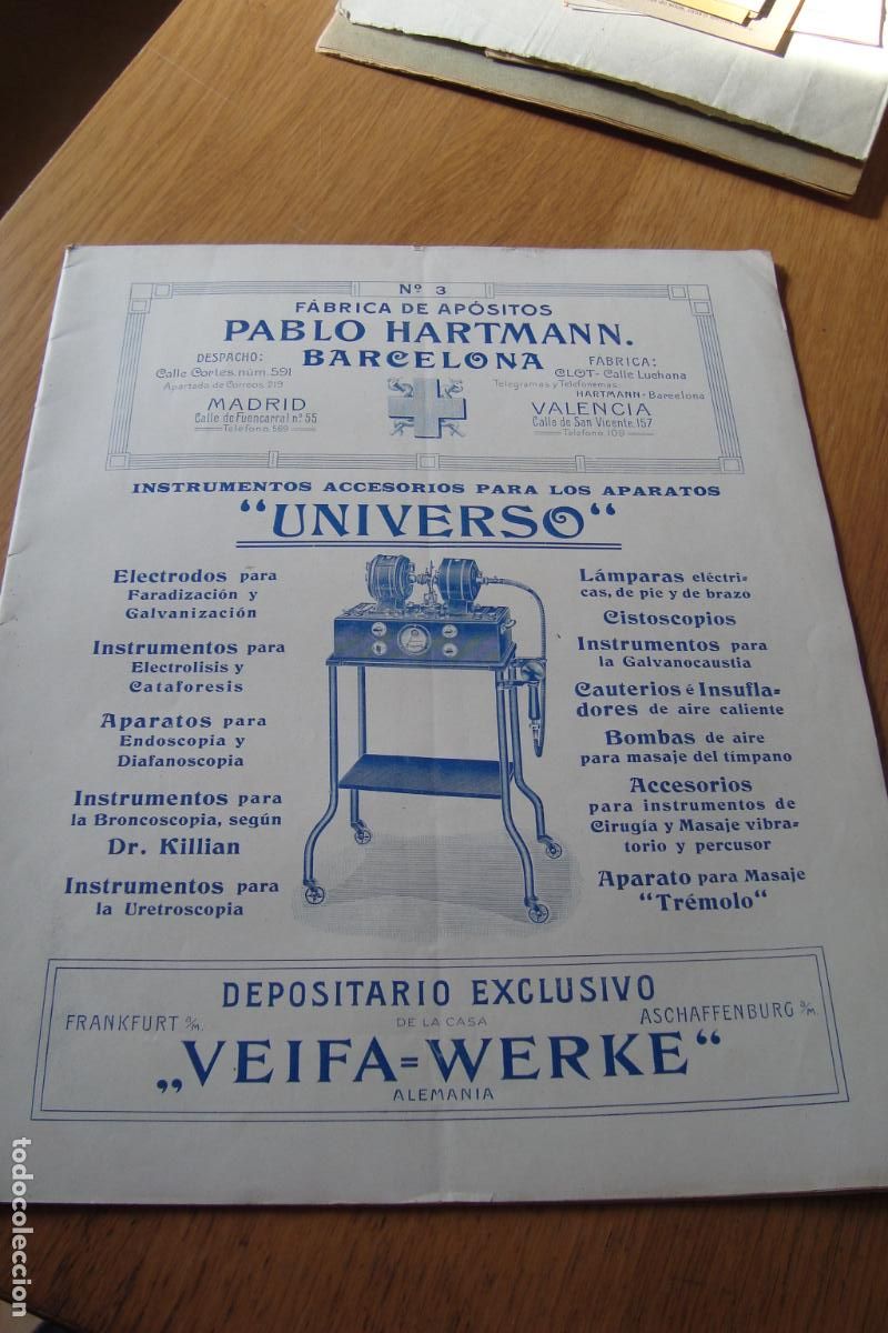 Cat&aacute;logos publicitarios: ANTIGUO CATALOGO FABRICA APOSITOS PABLO HARTMANN BARCELONA. VEIFA-WERKE. INSTRUMENTOS MEDICOS