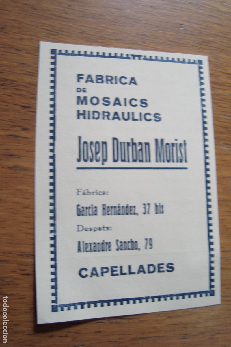 Cat&aacute;logos publicitarios: ANTIGUA PUBLICIDAD JOSEP DURBAN MORIST. FABRICA MOSAICOS HIDRAULICOS CAPELLADES BARCELONA 1932.