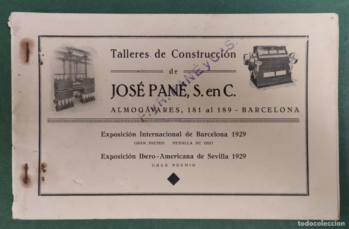 Cat&aacute;logos publicitarios: DOCUMENTO CATALOGO ANTIGUO TALLERES JOSE PANE BARCELONA LISTA FABRICAS DE HARINA 1927