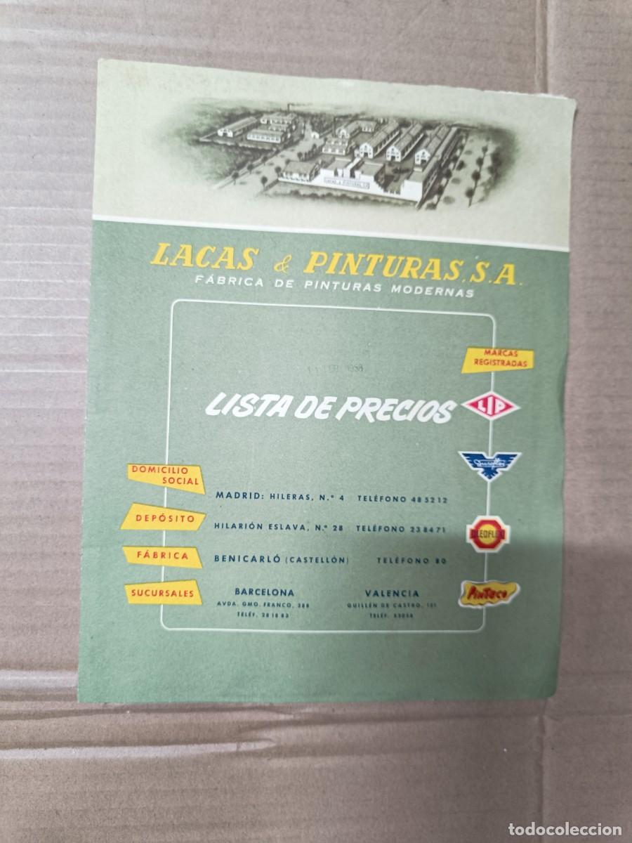 Cat&aacute;logos publicitarios: ANTIGUO CATALOGO CON TARIFA DE PRECIOS, LACAS Y PINTURAS S.A. 1958 BENICARL&Oacute; CASTELLON VALENCIA -P24