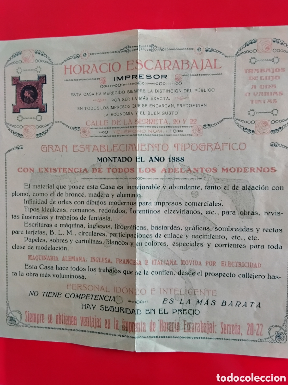 Cat&aacute;logos publicitarios: HORACIO ESCARABAJAL. IMPRESOR. ESTABLECIMIENTO TIPOGR&Aacute;FICO. CARTAGENA. CAT&Aacute;LOGO