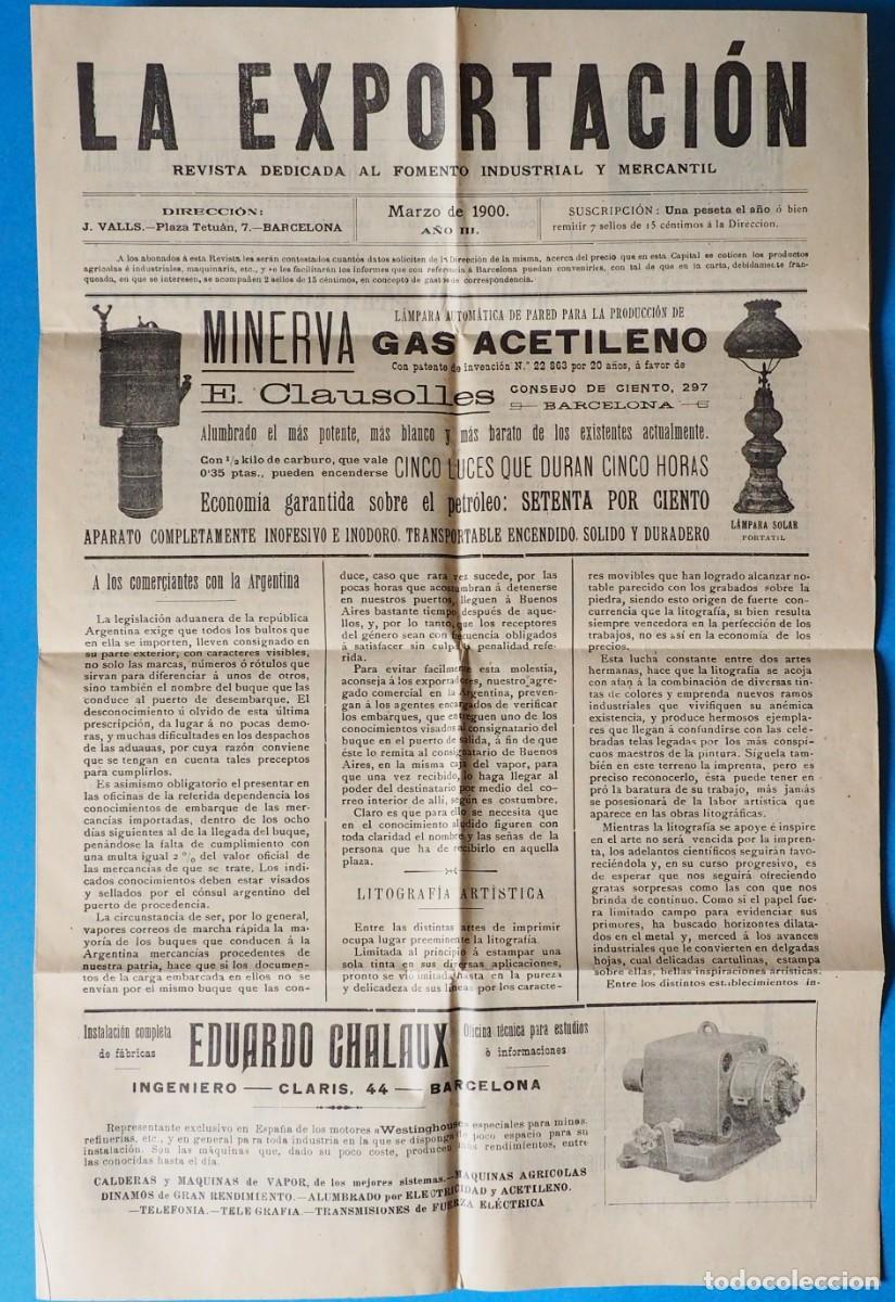 Cat&aacute;logos publicitarios: HOJA PUBLICITARIA: LA EXPORTACI&Oacute;N. REVISTA DEDICADA INDUSTRIAL Y MERCANTIL. MARZO. A&Ntilde;O 1900