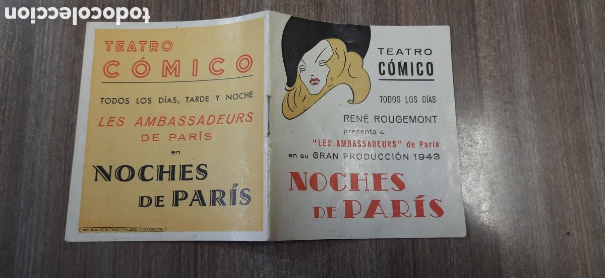 Cat&aacute;logos publicitarios: Programa teatro c&oacute;mico noches de Par&iacute;s 1943