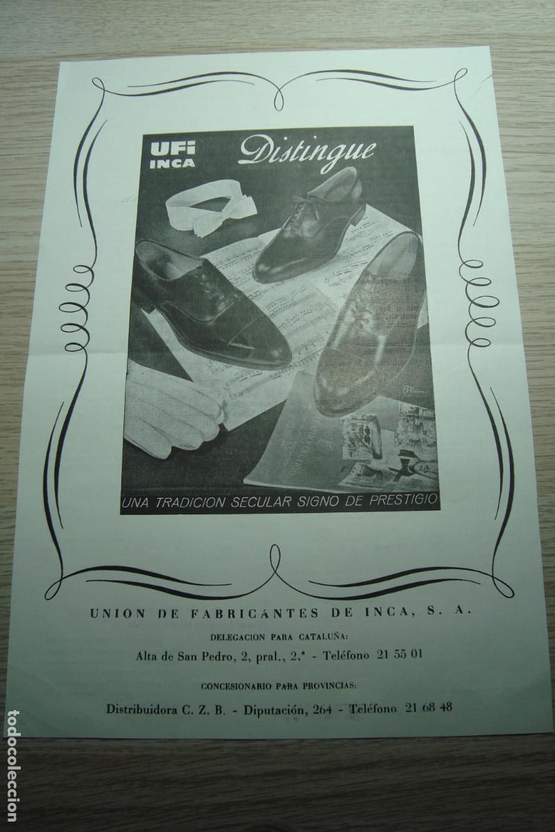Cat&aacute;logos publicitarios: ANTIGUA PUBLICIDAD CALZADOS DISTINGUE. UFI INCA MALLORCA. 1958
