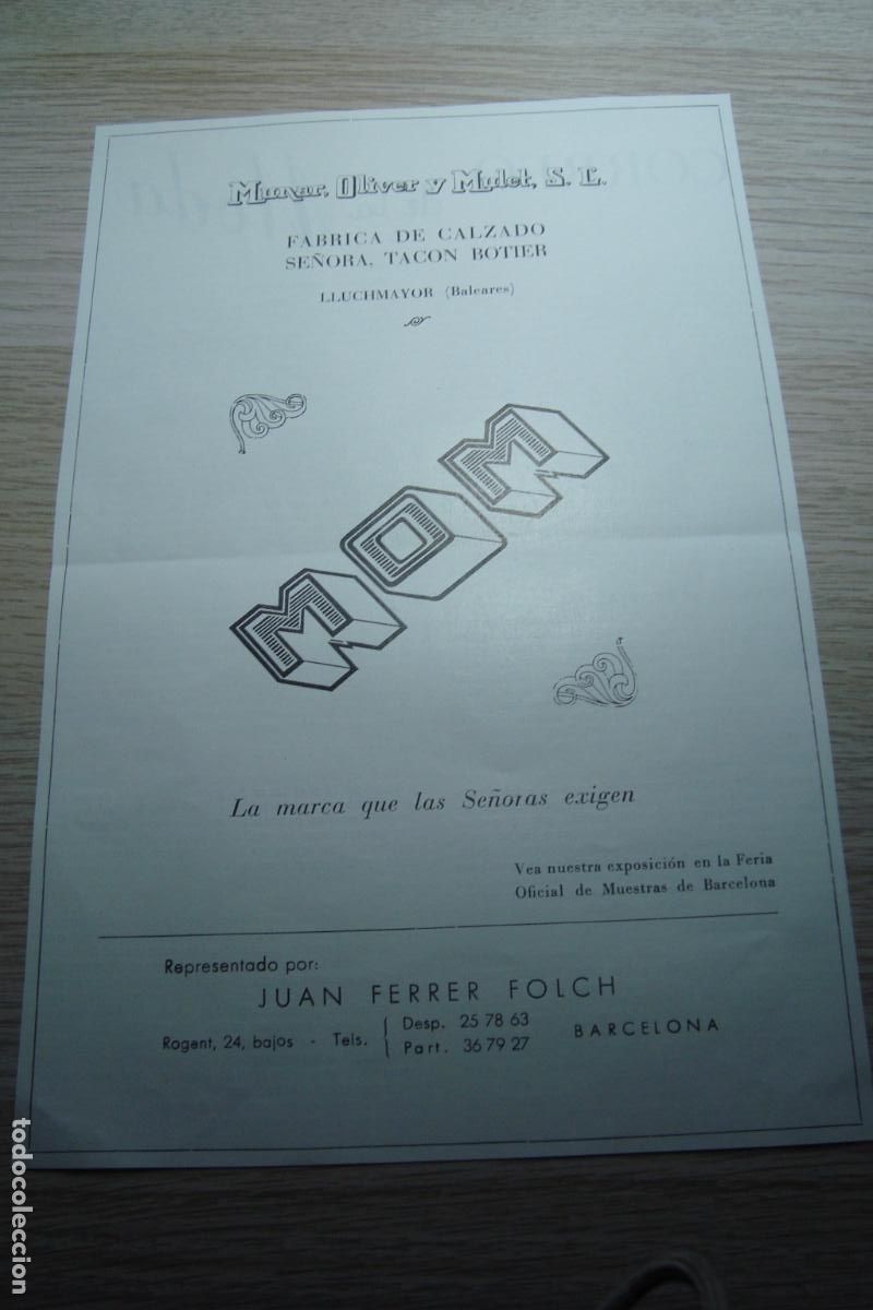 Cat&aacute;logos publicitarios: ANTIGUA PUBLICIDAD CALZADOS MON MUNAR OLIVER Y MULET. LLUCHMAYOR MAYORCA 1958.