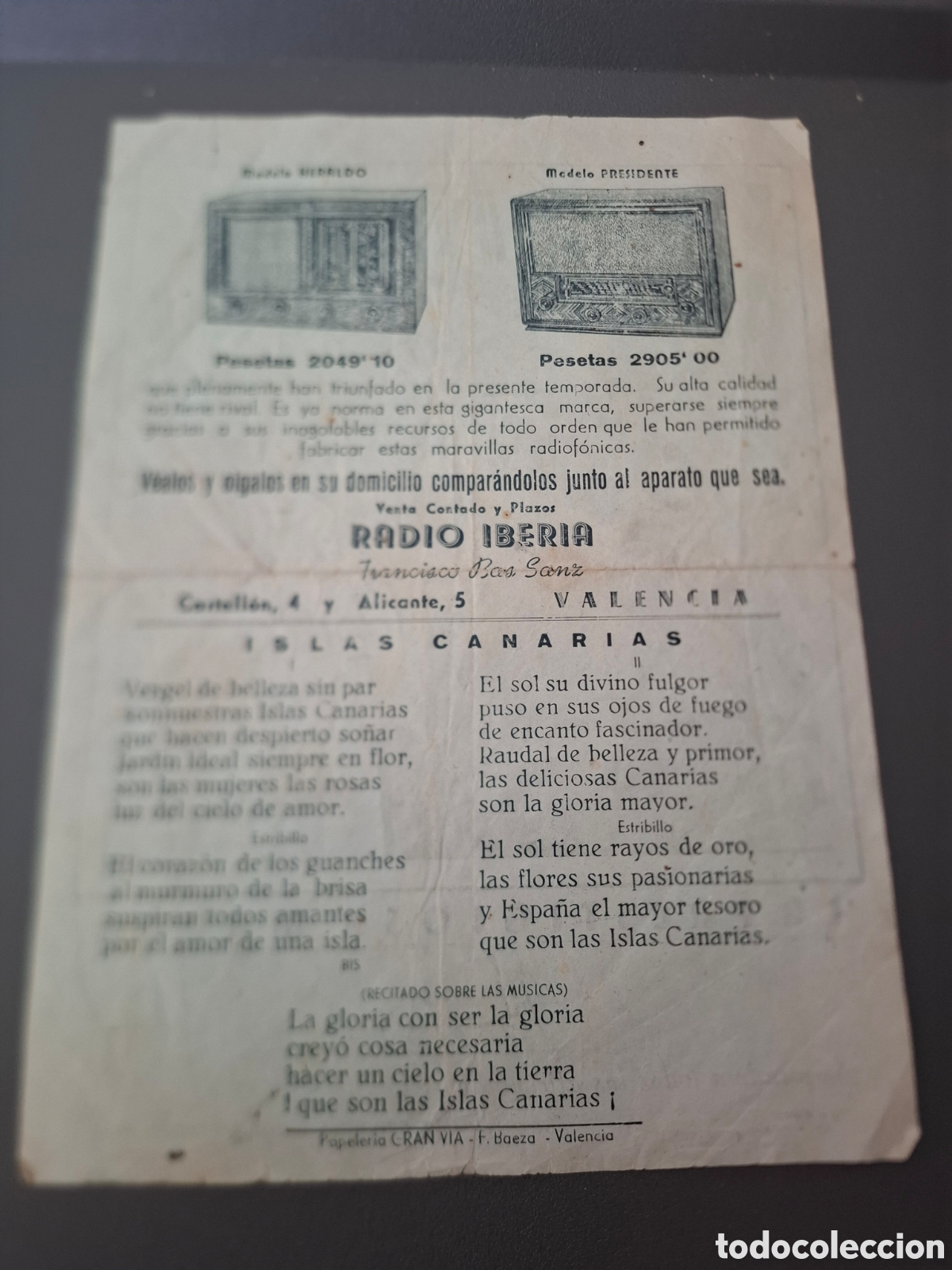 Cat&aacute;logos publicitarios: Radio Iberia - Francisco Bas Sanz - 1940?