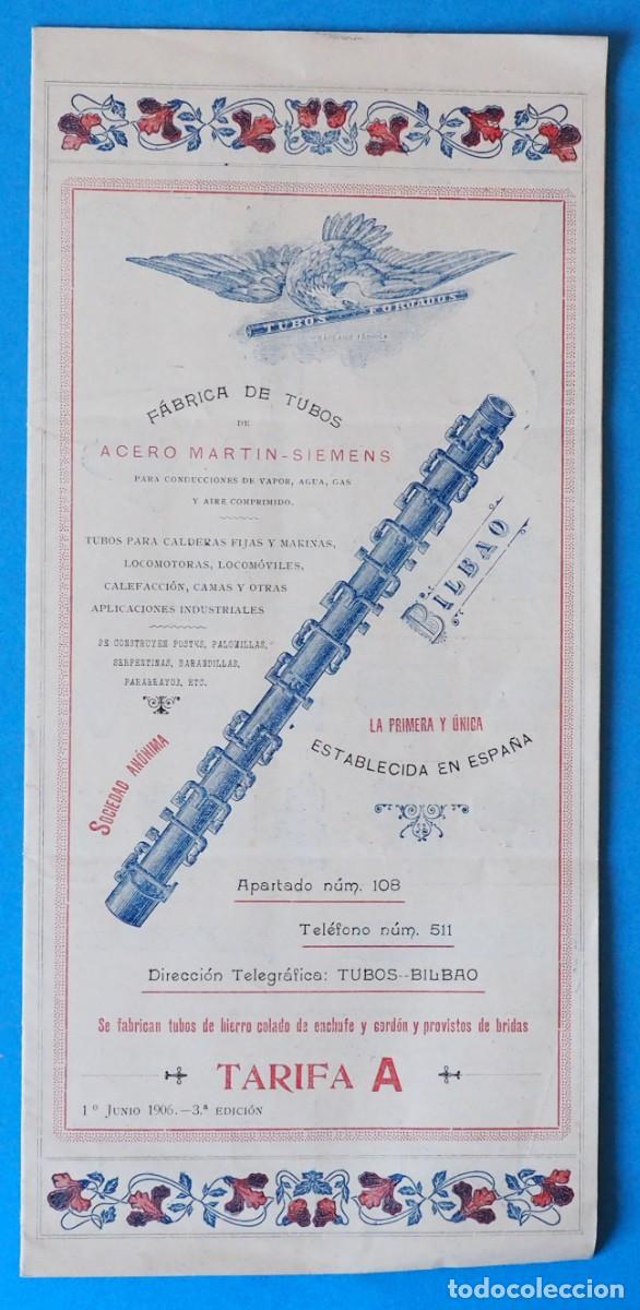 Cat&aacute;logos publicitarios: ANTIGUO CATALOGO: F&Aacute;BRICA DE TUBOS. ACERO MARTIN-SIEMENS. . BILBAO. A&Ntilde;O 1906