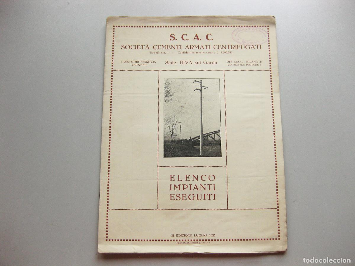 Cat&aacute;logos publicitarios: CAT&Aacute;LOGO DE POSTES DE ELECTRIFICACI&Oacute;N. SOCIETA CEMENTI ARMATI CENTRIGUGATI. MILANO 1925