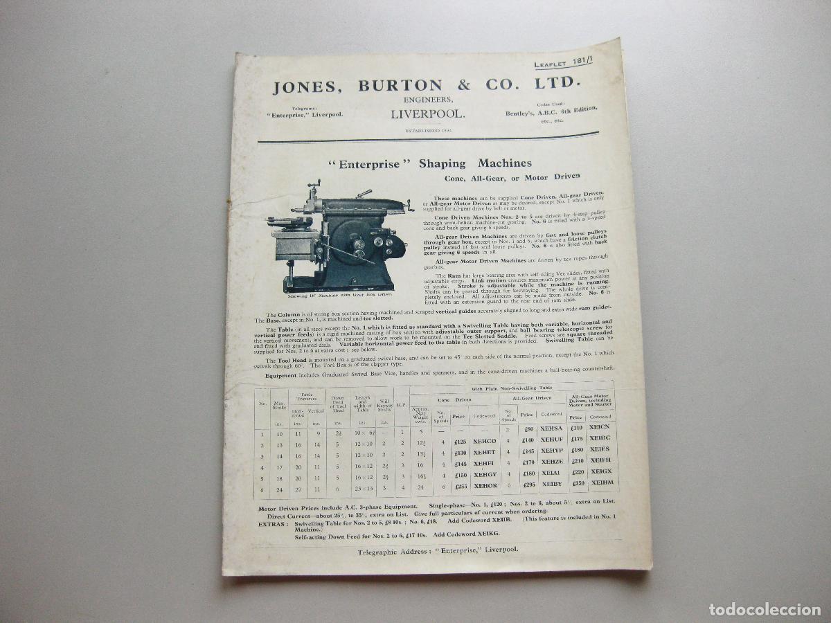 Cat&aacute;logos publicitarios: CAT&Aacute;LOGO ANTIGUO DE TORNOS, CALDERAS Y GENERADORES EL&Eacute;CTRICOS JONES BURTON & CO. LTD.