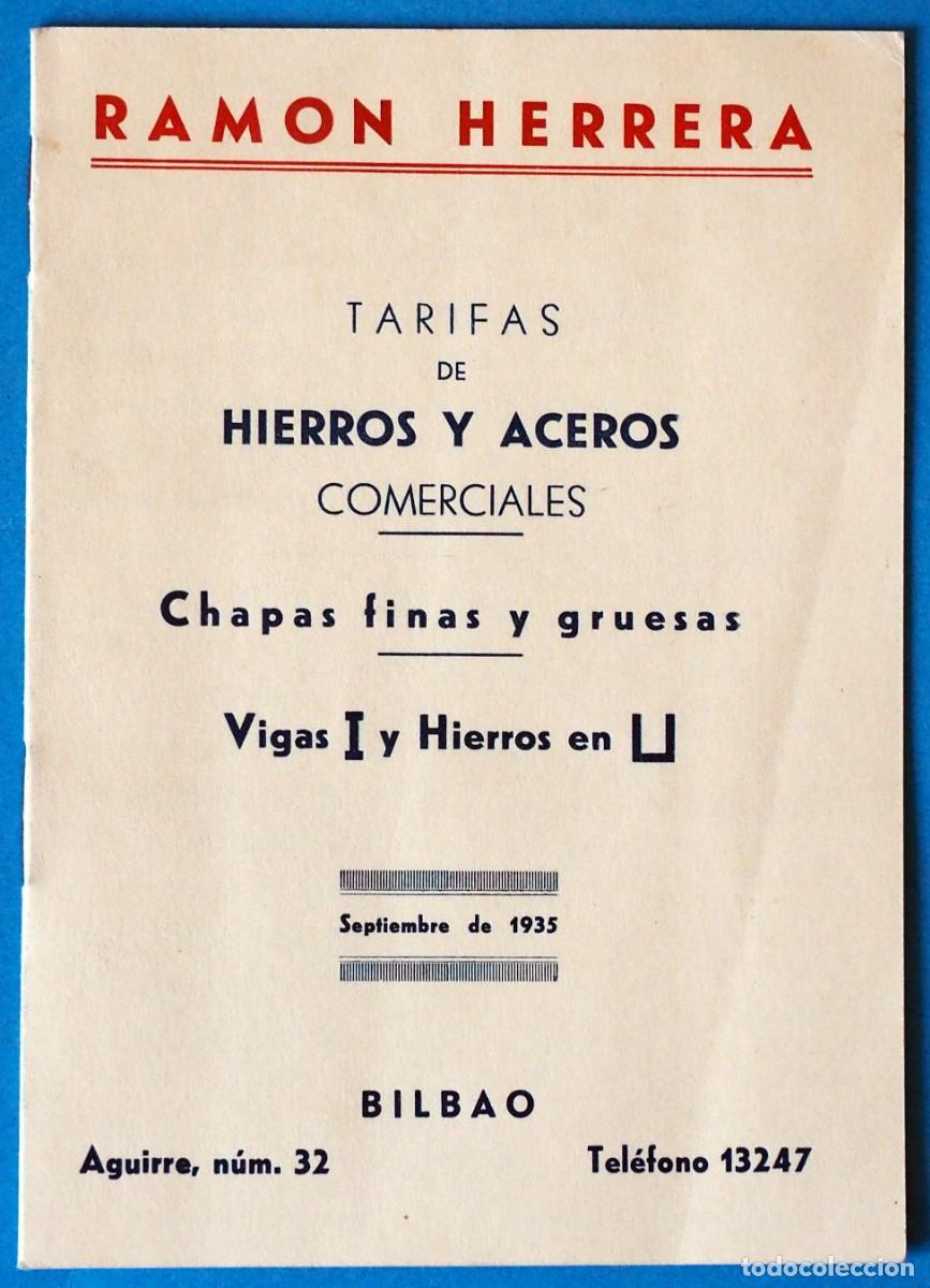 Cat&aacute;logos publicitarios: ANTIGUO CATALOGO: RAMON HERRERA. TARIFAS DE HIERROS Y ACEROS. SEPTIEMBRE DE 1935. BILBAO