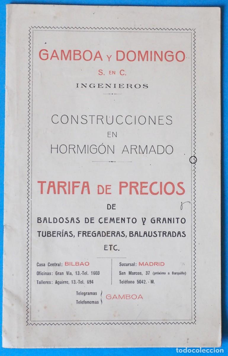 Cat&aacute;logos publicitarios: ANTIGUO CATALOGO: GAMBOA Y DOMINGO. CONSTRUCCIONES EN HORMIG&Oacute;N ARMADO. AGOSTO 1923. BILBAO