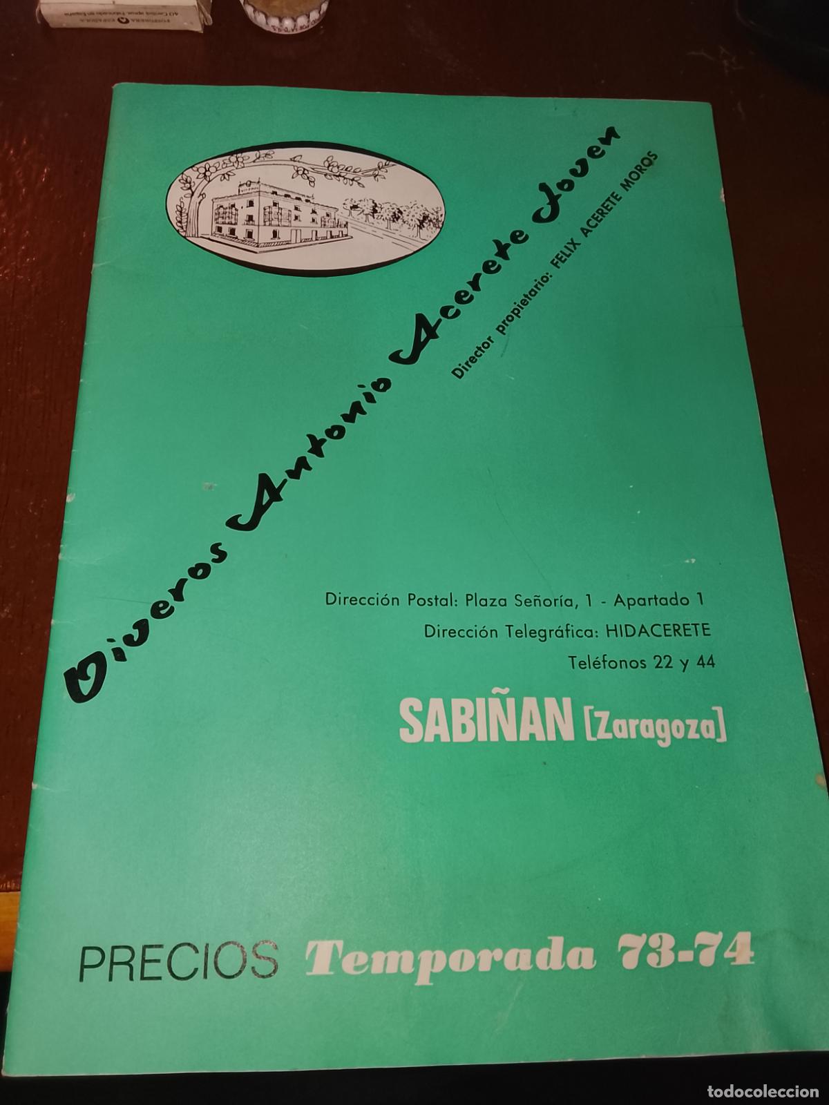 Cat&aacute;logos publicitarios: Cat&aacute;logo Precios 1973-74 Viveros Antonio Acerete-Sabi&ntilde;&aacute;n, Zaragoza- COMPLETO + Sobre y Hoja Pedido