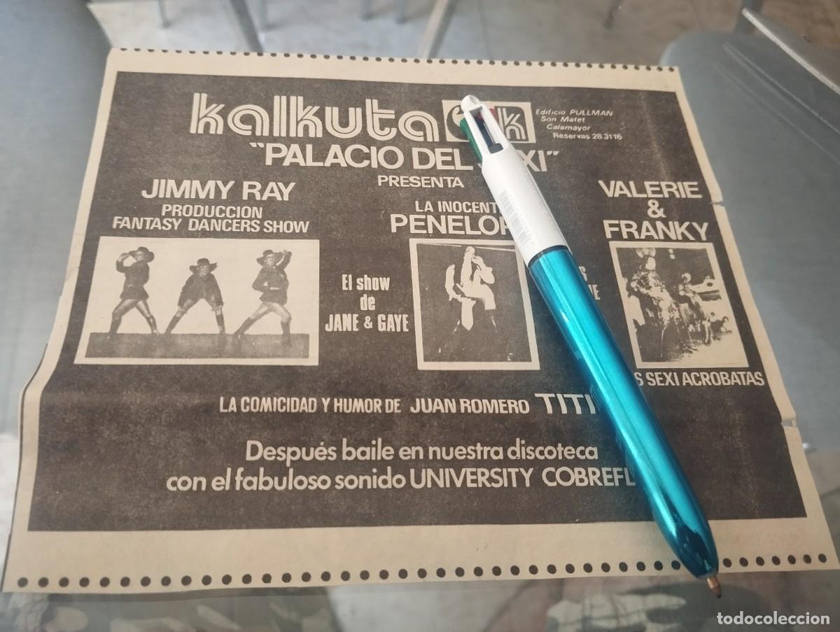 Cat&aacute;logos publicitarios: CLUB KALKUTA PALACIO DEL SEXI PENELOPE ED. PULLMAN CALA MAYOR MALLORCA RECORTE PERIODICO 1975