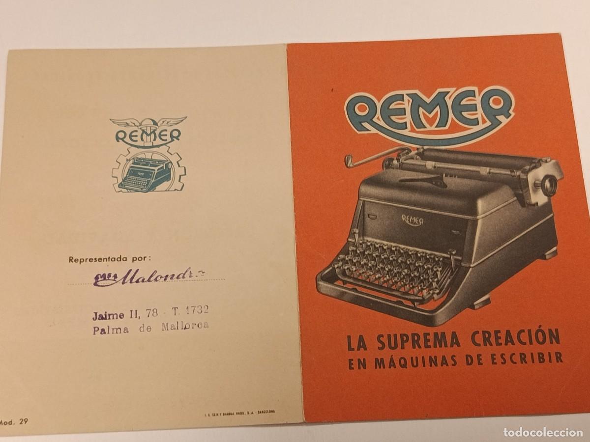 Cat&aacute;logos publicitarios: Folleto Original c. 1949: M&aacute;quina de Escribir REMER (Seix Barral). Casa Malondra (Palma). Raro
