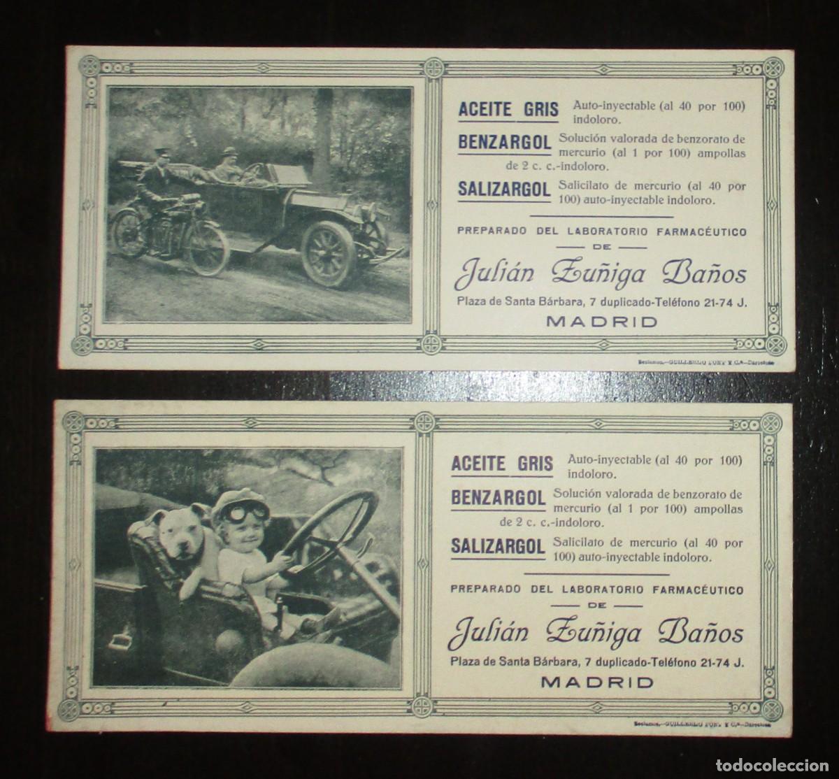 Advertising Catalogs: DOS ANTIGUAS TARJETAS PUBLICITARIAS DEL LABORATORIO FARMAC&Eacute;UTICO JULI&Aacute;N Z&Uacute;&Ntilde;IGA DE MADRID.