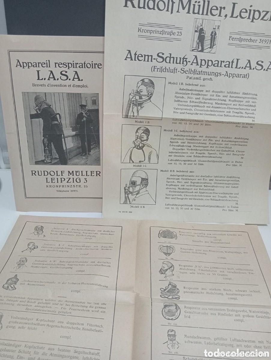 Cat&aacute;logos publicit&aacute;rios: RUDOLG M&Uuml;LLER - LEIPZIG. APARATOS RESPIRATORIOS LASA. CONTRA INCENDIOS. M&Aacute;SCARAS. PROTECCI&Oacute;N