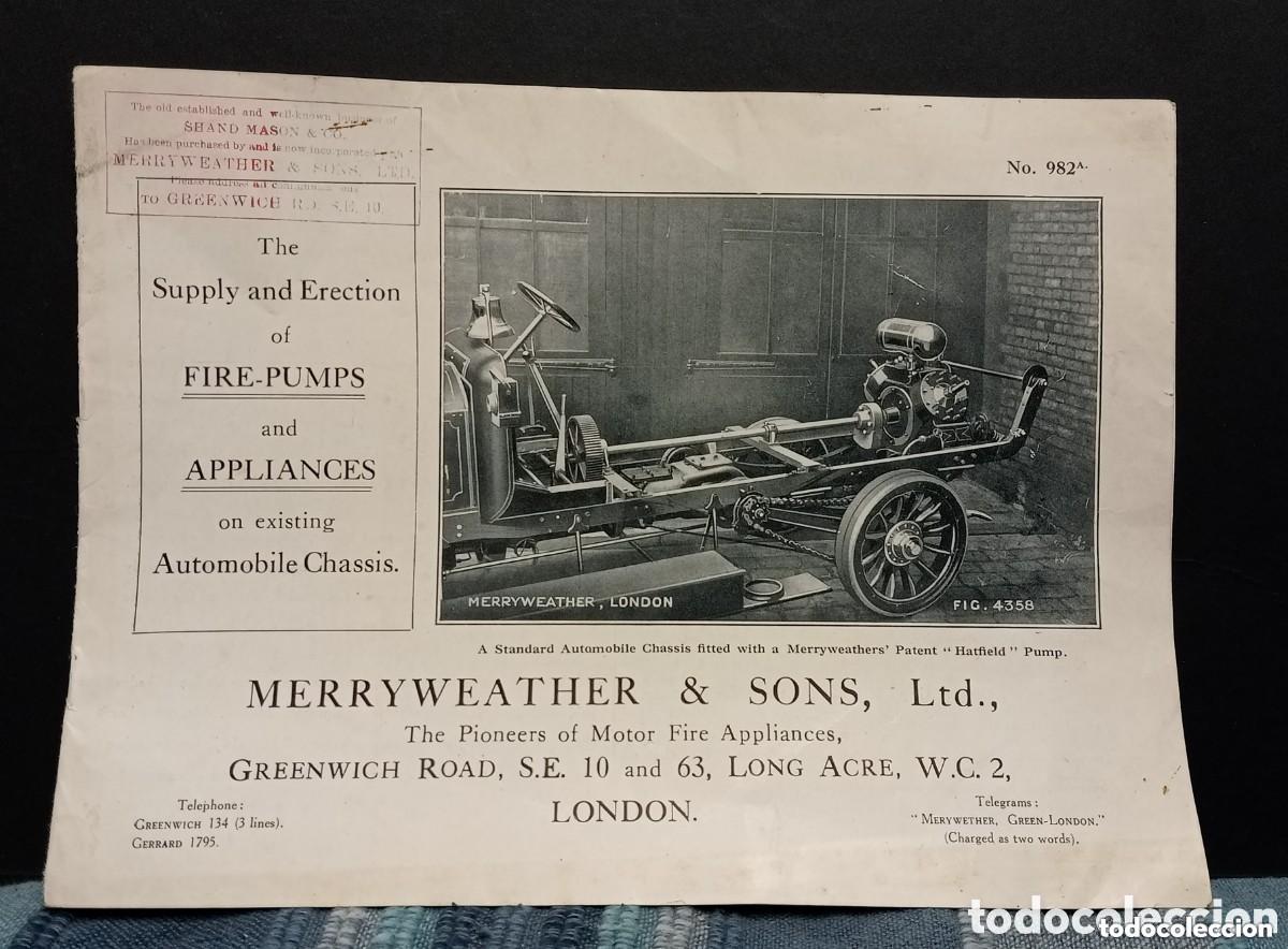 Cat&aacute;logos publicit&aacute;rios: THE SUPPLY AND ERECTION OF FIRE PUMPS AND APPLIANCES ON EXISTING AUTOMOBILE CHASSIS. MERRIWEATHER