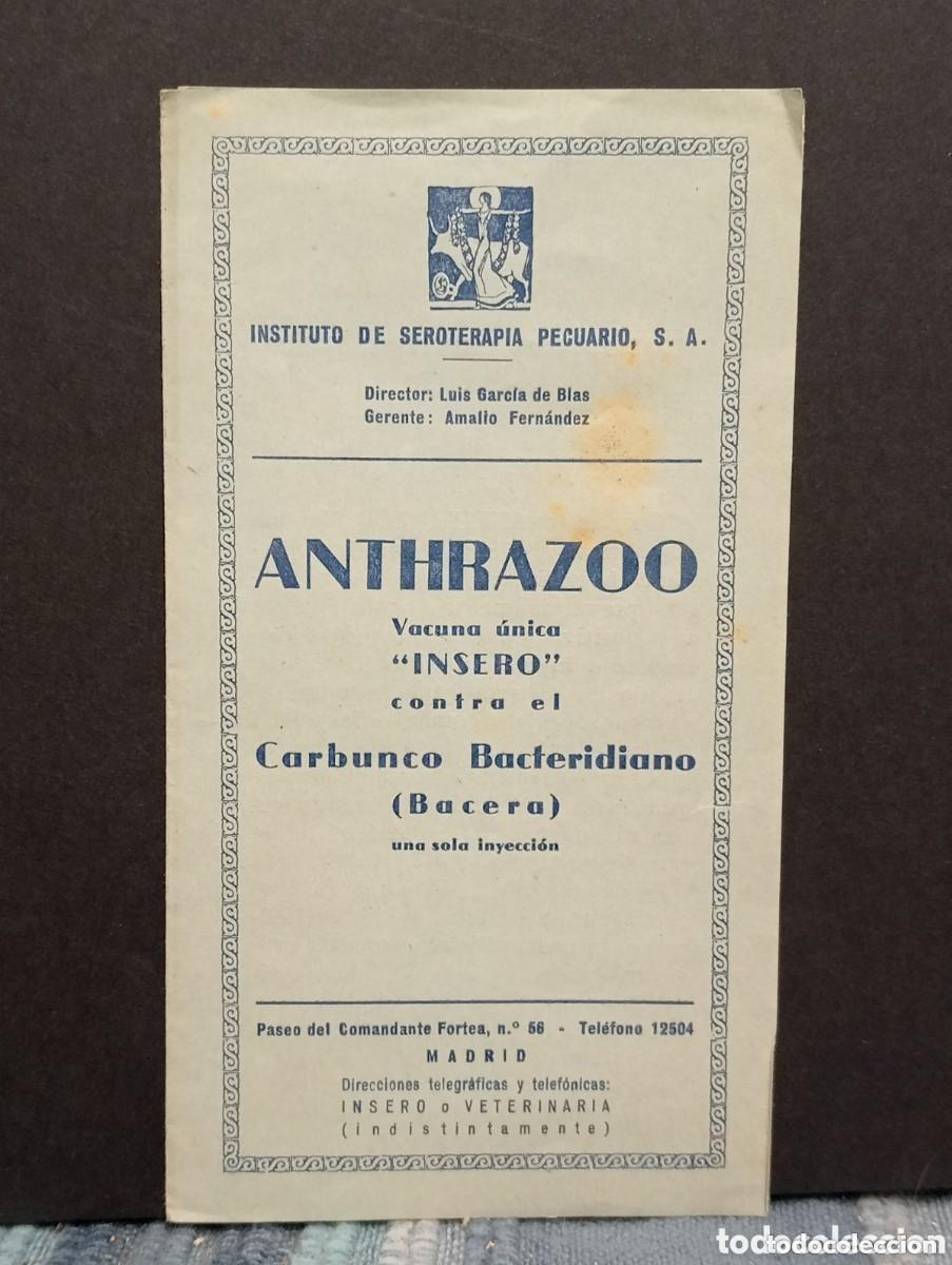 Advertising Catalogs: ANTHRAZOO VACUNA &Uacute;NICA INSERO CONTRA CARBUNCO BACTERIDIANO - BACERA. PROSPECTO. SEROTERAPIA PECUARIO