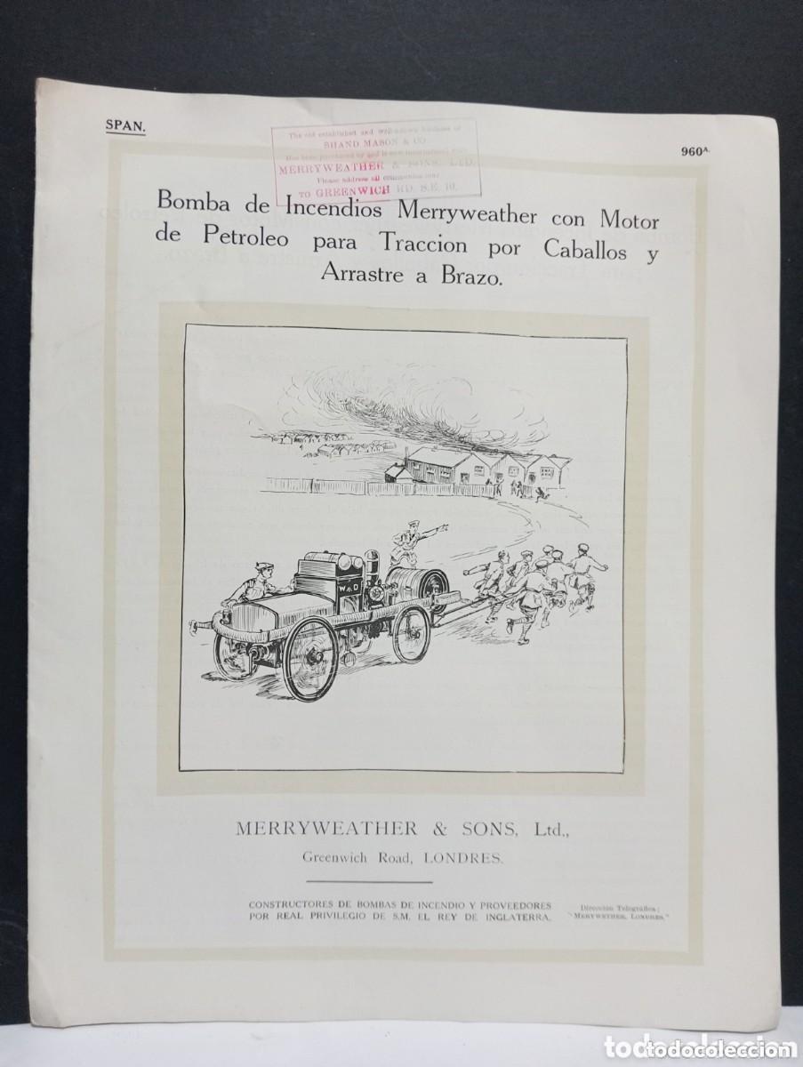 Advertising Catalogs: BOMBA DE INCENDIOS MERRYWEATHER CON MOTOR DE PETROLEO PARA TRACCION POR CABALLOS Y ARRASTRE A BRAZO