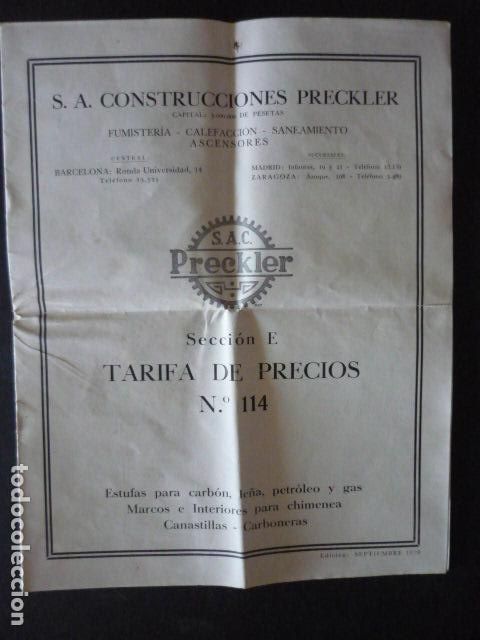Cat&aacute;logos publicitarios: CONSTRUCCIONES PRECKLER BARCELONA TARIFA PRECIOS FUMISTERIA CALEFACCION ASCENSORES CATALOGO 1929