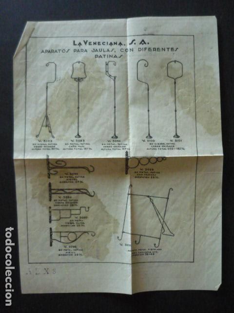 Cat&aacute;logos publicit&aacute;rios: LA VENECIANA S.A. APARATOS PARA JAULAS ZARAGOZA HOJA PUBLICITARIA A&Ntilde;OS 30