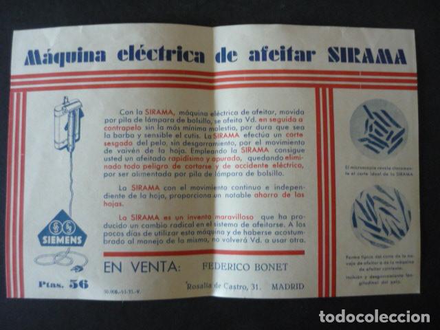 Cat&aacute;logos publicitarios: MAQUINA ELECTRICA DE AFEITAR SIRAMA FEDERICO BONET MADRID PUBLICIDA