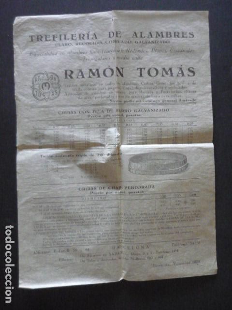 Cat&aacute;logos publicitarios: BARCELONA TREFILERIA DE ALAMBRES RAMON TOMAS HOJA PUBLICIDAD 1928