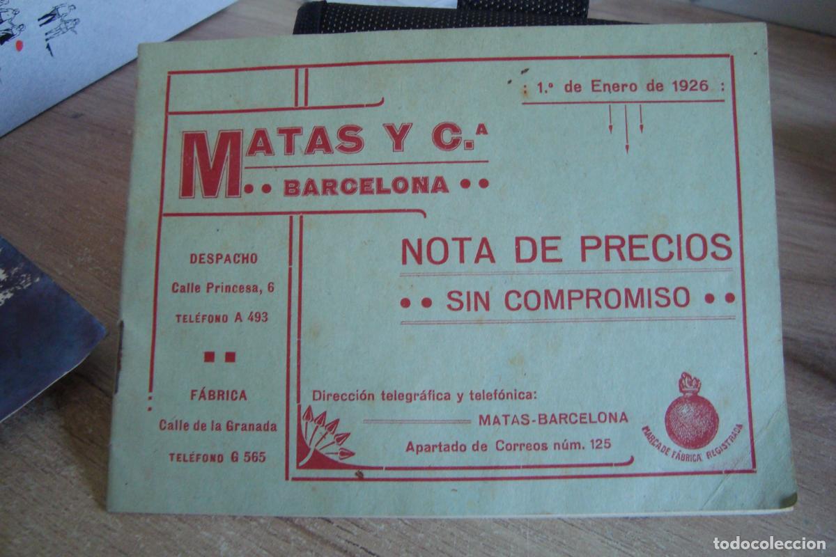 Cat&aacute;logos publicitarios: ANTIGUA NOTA DE PRECIOS. MATAS Y CIA BARCELONA. CURTIDOS. 1926