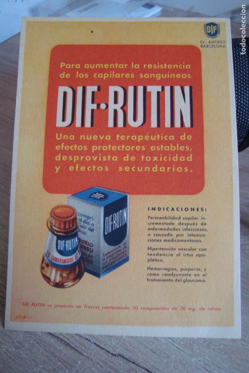Cat&aacute;logos publicitarios: ANTIGUA TARJETA PUBLICITARIA DIF-RUTIN COMPRIMIDOS. LABORATORIOS DR.ANDREU BARCELONA