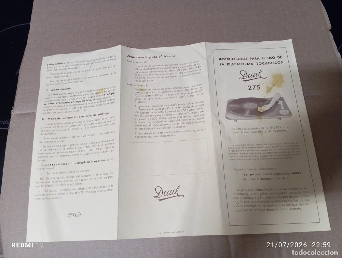 Cat&aacute;logos publicitarios: ANTIGUO MANUAL INSTRUCCIONES USO DE TOCADISCOS DUAL