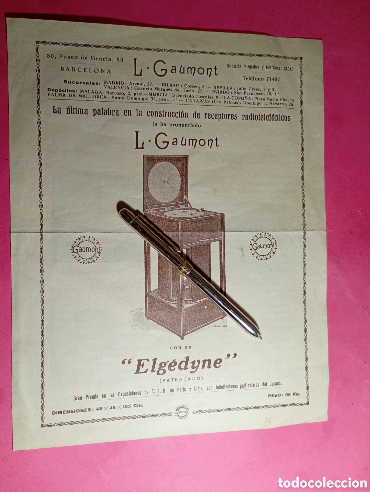 Cat&aacute;logos publicitarios: VINTAGE folleto publicidad l. gaumont &uacute;ltima palabra receptores radiotelef&oacute;nicos con imagen apaeato
