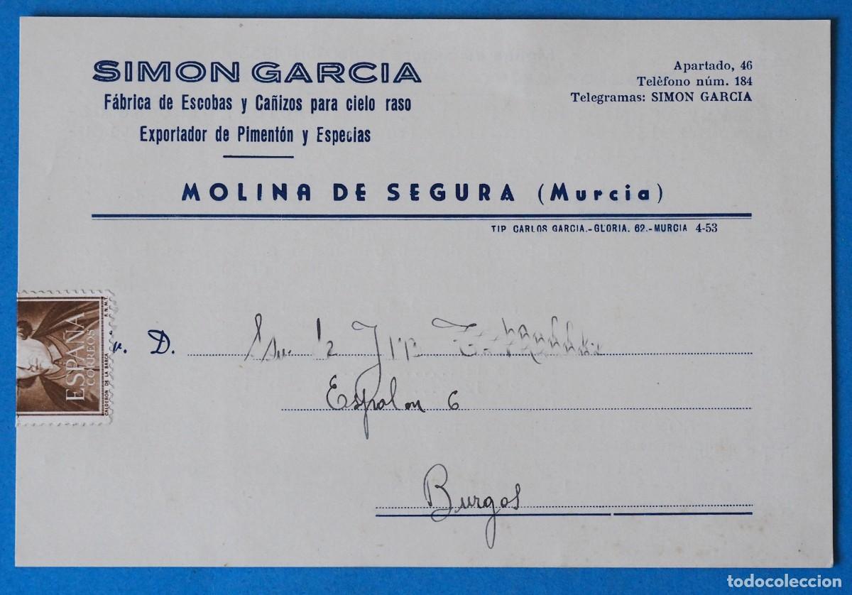 Cat&aacute;logos publicitarios: ANTIGUA TARGETA PUBLICITARIA: SIMON GARCIA. F&Aacute;BRICA DE ESCOBAS. MOLINAR DE SEGURA (MURCIA). A&Ntilde;O 1953