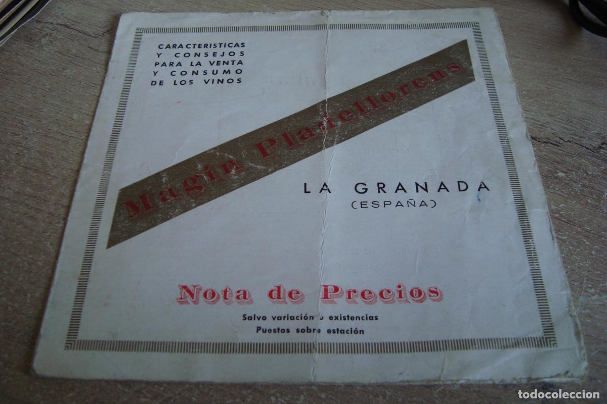 Cat&aacute;logos publicitarios: ANTIGUA NOTA PRECIOS. VINOS MAGIN PLADELLORENS. LA GRANADA. IMP. MIRET VILAFRANCA PENEDES