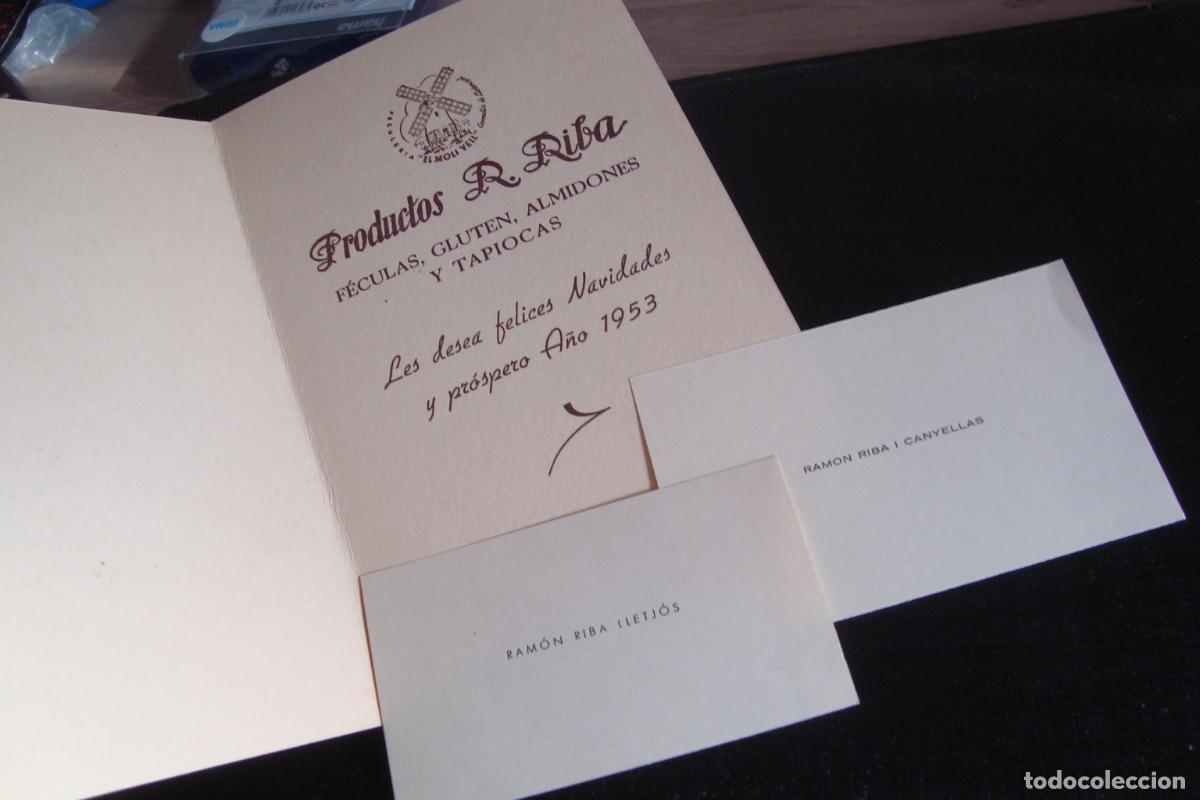 Cat&aacute;logos publicitarios: ANTIGUA TARJETA FELICITACION PRODUCTOS RAMON RIBA. EL MOLI VELL. FECULAS GLUTEN ALMIDONES. CORNELLA