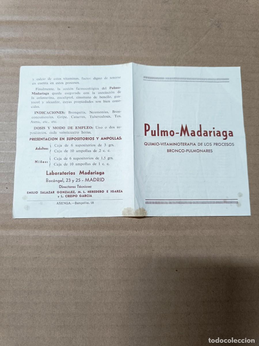 Cat&aacute;logos publicitarios: ANTIGUO FOLLETO DE PUBLICIDAD, PULMO MADARIAGA, MEDICINA FARMACIA SUPOSITORIOS -P25