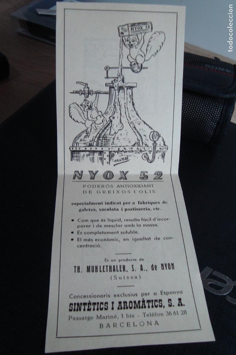 Cat&aacute;logos publicitarios: ANTIGUA PUBLICIDAD NYOX 52. TH. MUHLETHALER S.A SUISSA. SINTETICS Y AROMATICS S.A BARCELONA