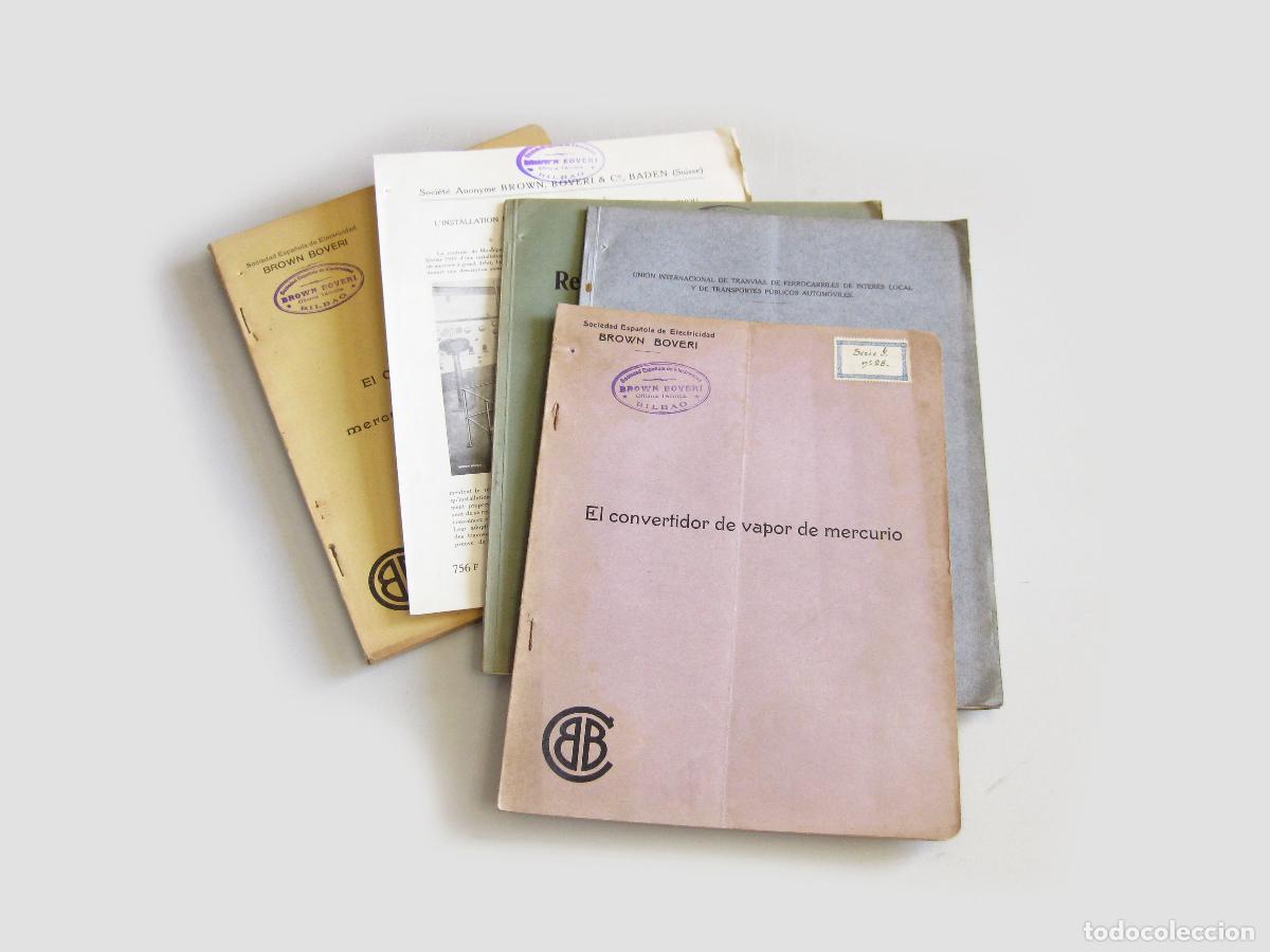 Cat&aacute;logos publicitarios: LOTE DE 5 CAT&Aacute;LOGOS DEL VAPOR DE MERCURIO DE GRAN CAPACIDAD BROWN BOVERI. FERROCARRILES.