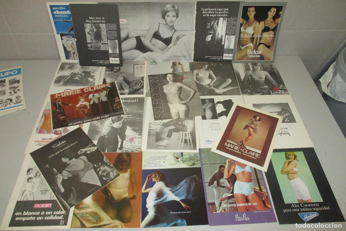 Cat&aacute;logos publicitarios: Lote 24 hojas publicidad revistas ROPA INTERIOR, &Iacute;NTIMA, LENCER&Iacute;A, a&ntilde;os 70.