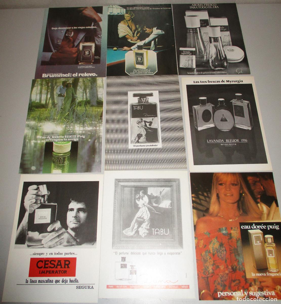 Cat&aacute;logos publicitarios: Lote 9 hojas publicidad revistas colonia, eau de toiltte, perfume, Puig Dana Myrurgia Gal....a&ntilde;os 70