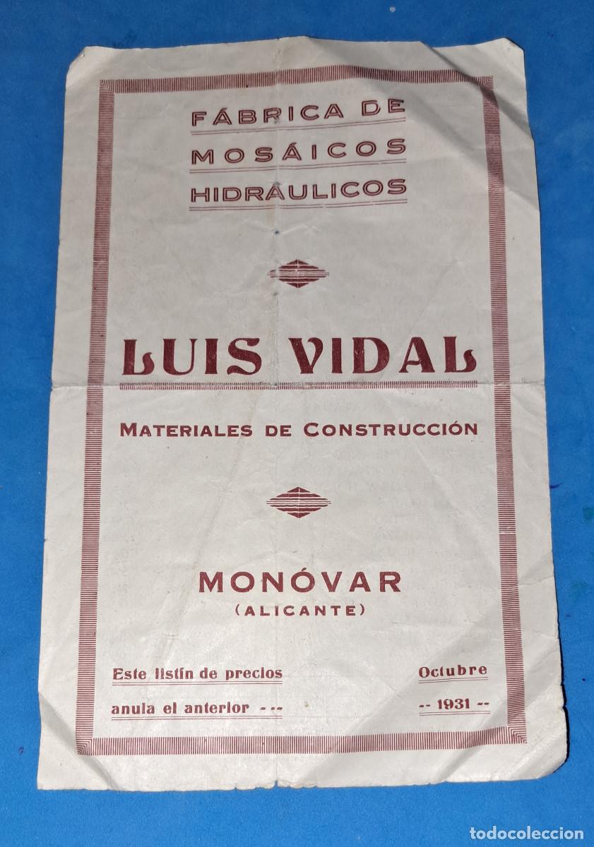 Cat&aacute;logos publicitarios: MATERIALES DE CONSTRUCCI&Oacute;N LU&Iacute;S VIDAL - MONOVAR ( Alicante ) - LIST&Iacute;N DE PRECIOS - A&Ntilde;O 1931