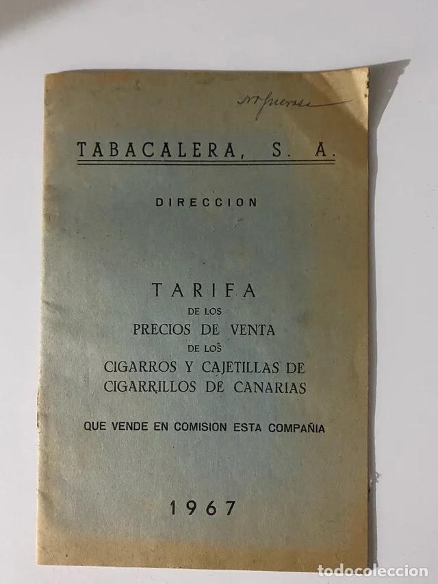 Cat&aacute;logos publicitarios: TARIFA DE LOS PRECIOS DE VENTA DE LOS CIGARROS Y CAJETILLAS DE CIGARRILLOS DE CANARIAS 1967