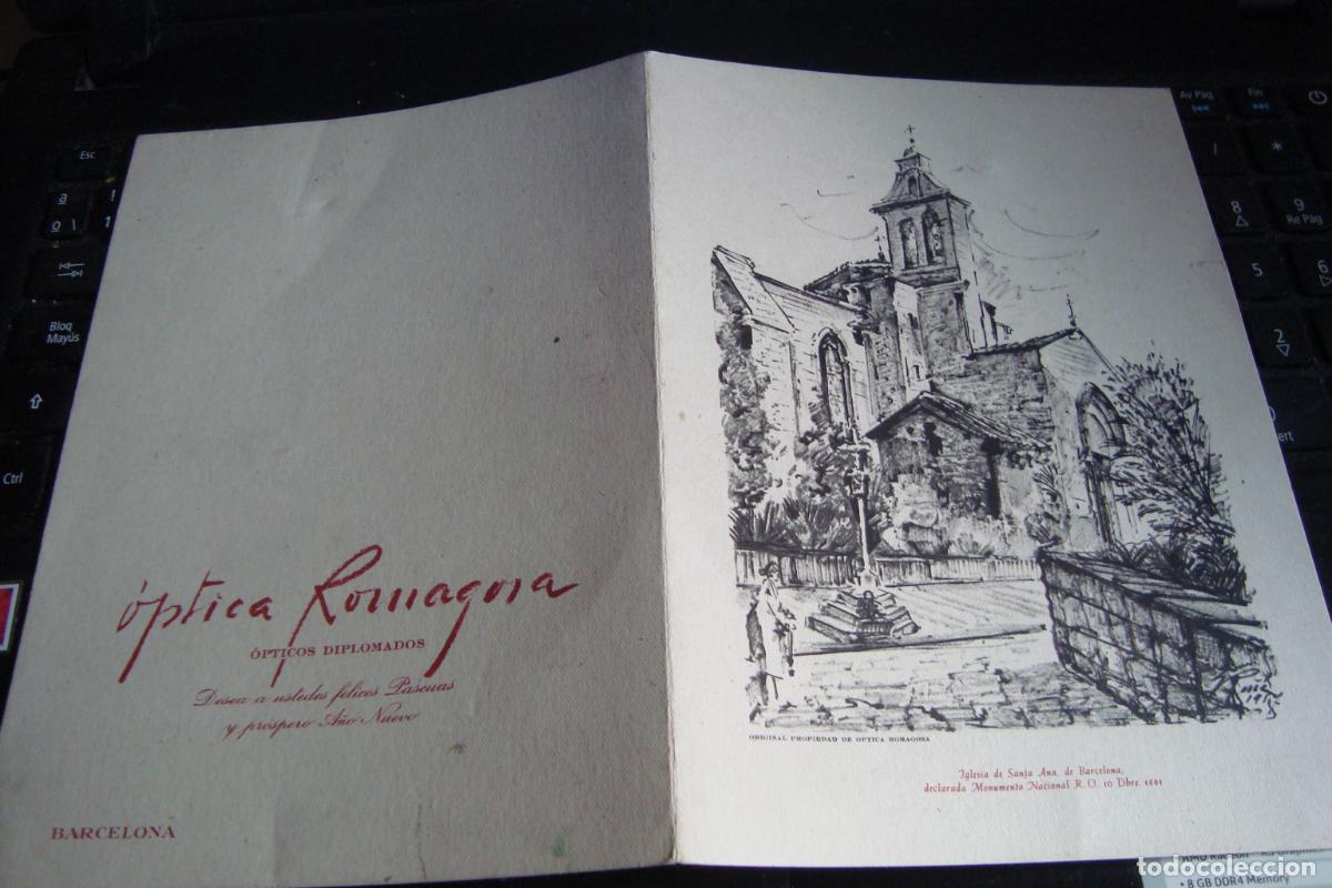 Cat&aacute;logos publicitarios: ANTIGUA TARJETA FELICITACION OPTICA ROMAGOSA BARCELONA 1957-1958.