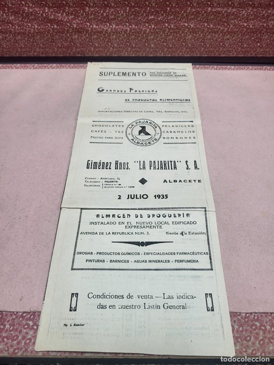 Cat&aacute;logos publicitarios: ANTIGUO CATALOGO LA PAJARITA ALBACETE CASTILLA LA MANCHA 1935 CHOCOLATES CONFITERIA TES CAFES