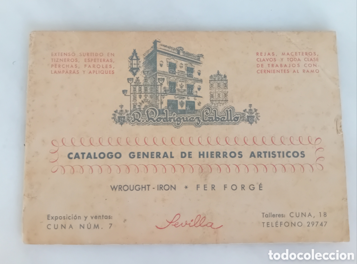 Cat&aacute;logos publicitarios: cat&aacute;logo antiguo herrer&iacute;a art&iacute;stica R. Rodr&iacute;guez Cabello Sevilla Espa&ntilde;a.