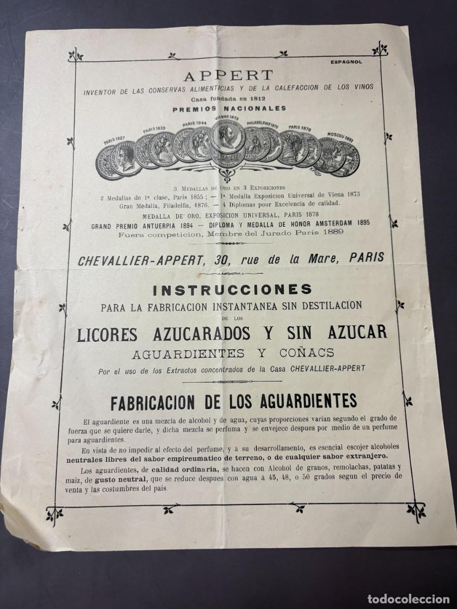 Cat&aacute;logos publicitarios: FOLLETO PUBLICITARIO APPERT &ndash; INSTRUCCIONES PARA FABRICAR LICORES, AGUARDIENTES Y CO&Ntilde;ACS &ndash; PAR&Iacute;S &ndash;