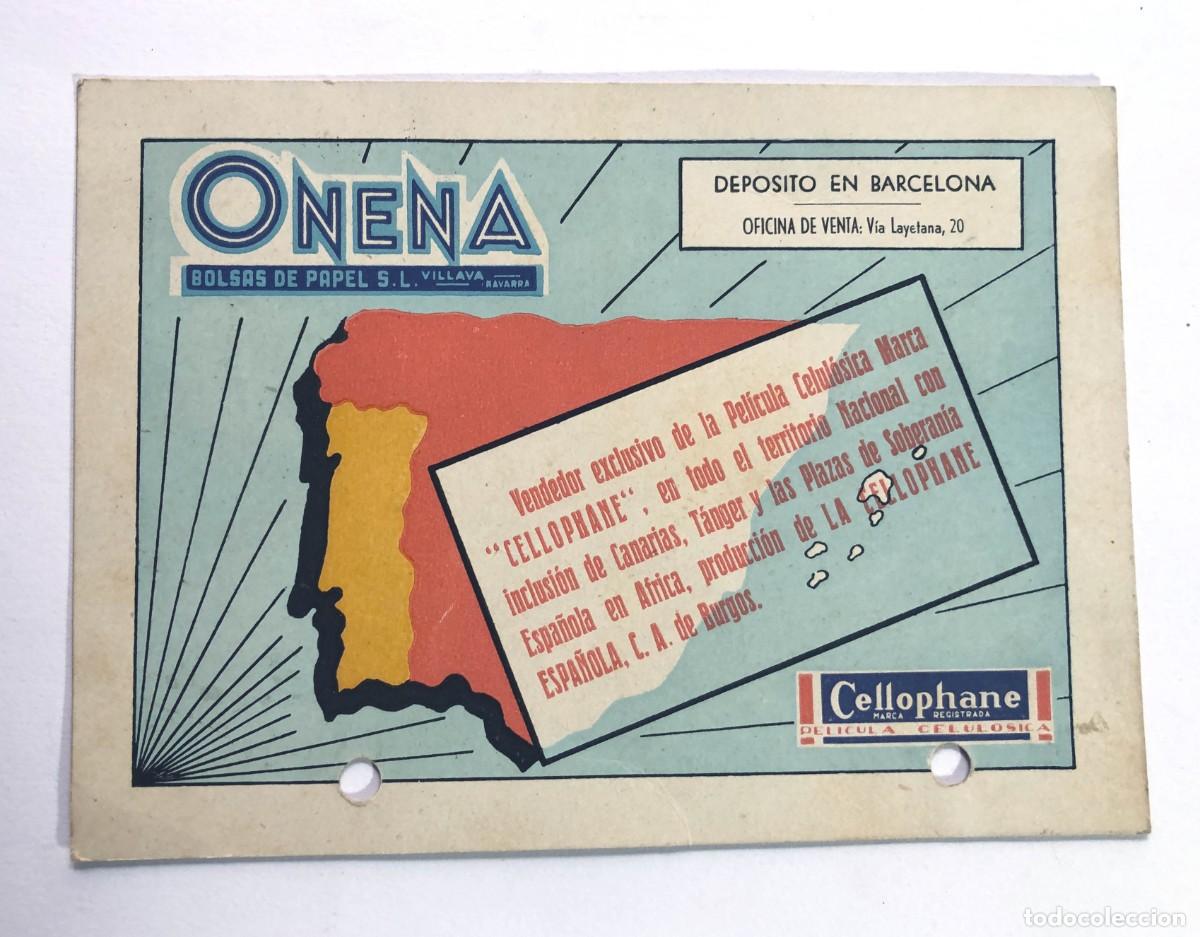 Cat&aacute;logos publicitarios: TARJETA PUBLICIDAD / ONEMA BOLSAS DE PAPEL / VILLAVA - NAVARRA / BARCELONA