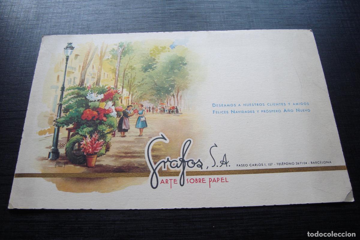 Cat&aacute;logos publicitarios: ANTIGUA TARJETA FELICITACION GRAFOS S.A ARTE SOBRE PAPEL. BARCELONA 1958?