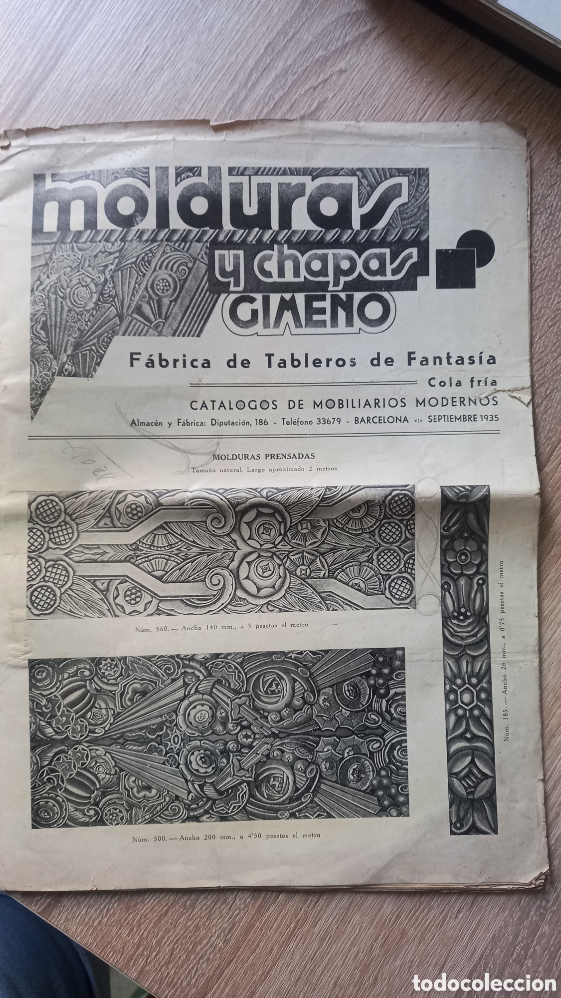 Cat&aacute;logos publicitarios: Catalogo Molduras y Chapas Gimeno. Barcelona. A&ntilde;o 1935