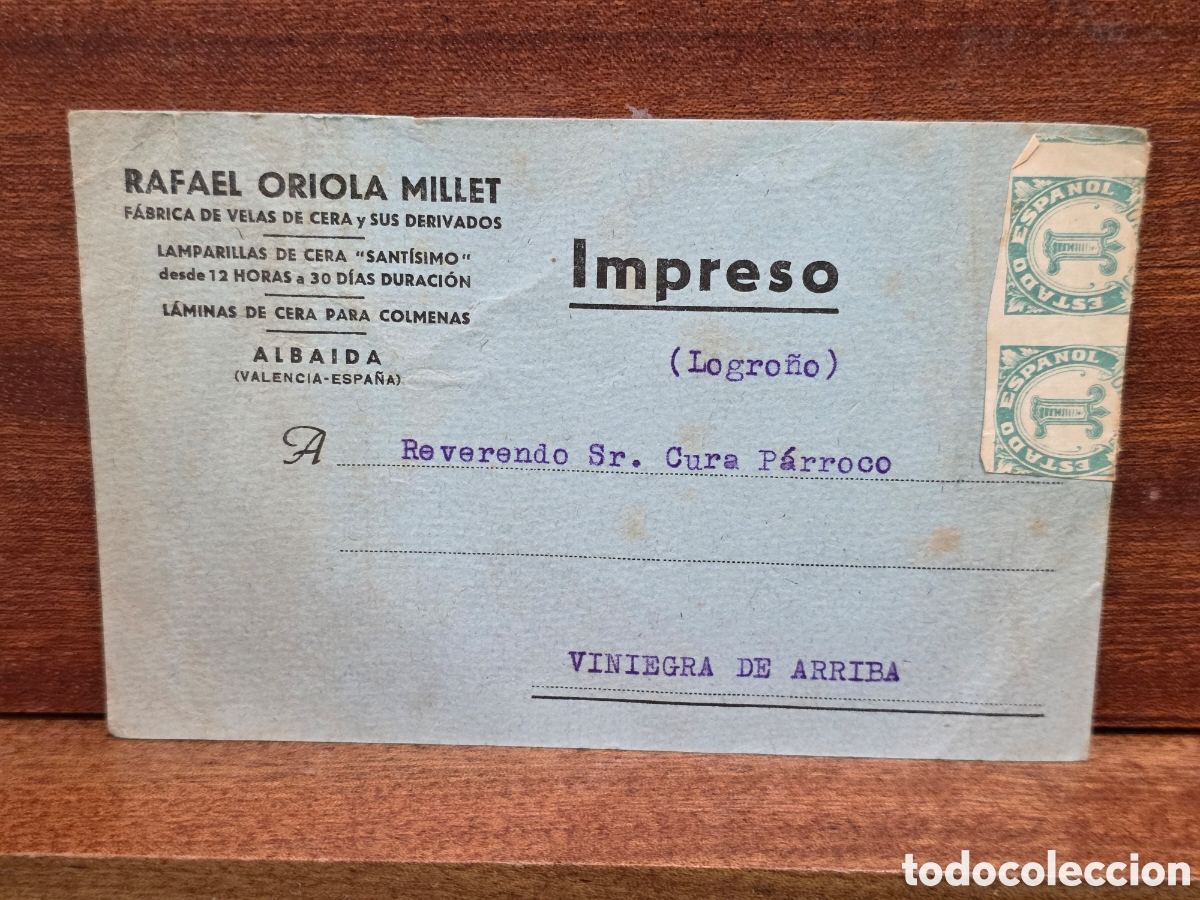 Cat&aacute;logos publicitarios: ANTIGUA TARJETA PUBLICITARIA..&rdquo;RAFAEL ORIOLA MILLET, FABRICA DE VELAS&rdquo;&rdquo;...ALBAIDA ( VALENCIA).......